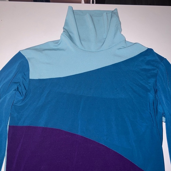 Vintage 60’s Retro Color-block Balloon Sleeve Dress in Teal & Purple | Size S - Picture 10 of 11